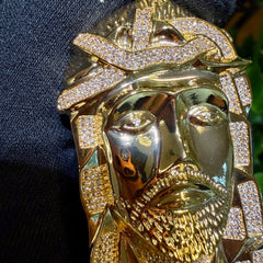 Big Gold Iced Diamond Cut Jesus Pendant w/Rope Chain