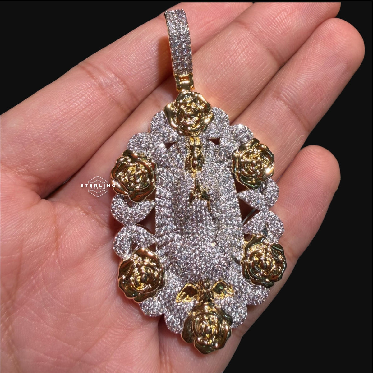 Virgin Mary Pendant - 14k Gold Plated CZ