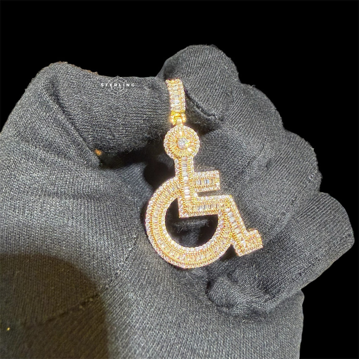 Wheelchair Symbol Iced Out Pendant - Gold Tone