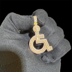 Wheelchair Symbol Iced Out Pendant - Gold Tone