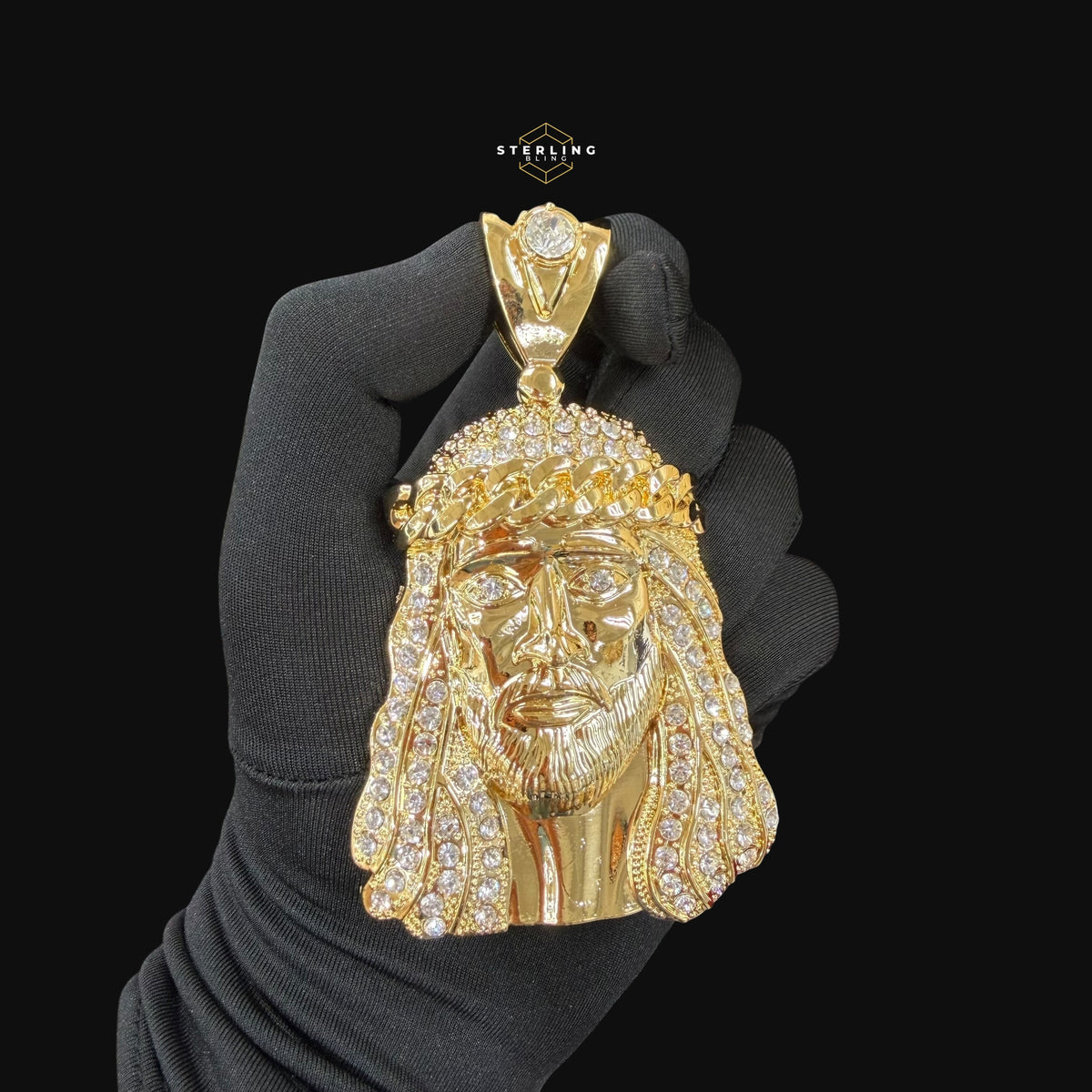 XL 14K Gold Plated Iced Out Jesus Pendant | CZ Diamond Jesus Piece Necklace | Hip Hop Bust Down
