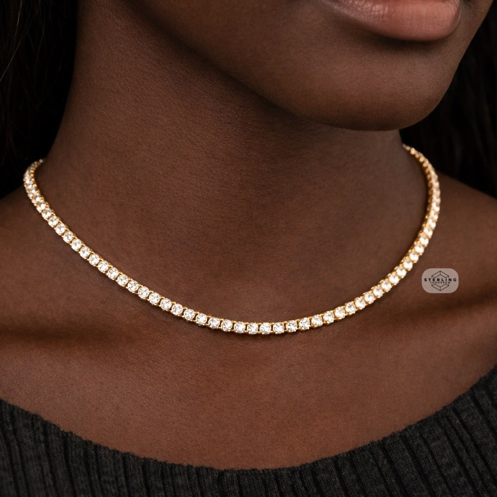 14K Yellow Gold Plated CZ Tennis Necklace
